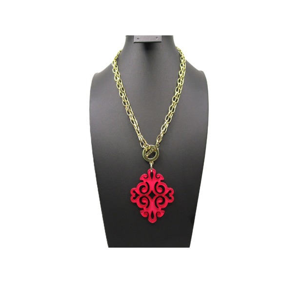 ZENZII Scrolling Heart Fuchsia Acrylic Pendant Necklace Convertible Toggle Chain - Picture 1 of 6